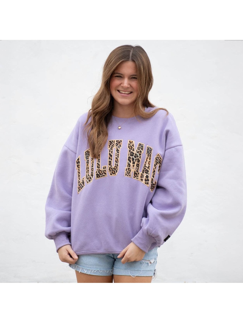 Lulu Mac Lavender Leopard Print Logo Sweatshirt XL